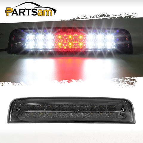 Image of Partsam High Mount Stop Light Third 3RD Brake Light Replacement for Dodge Ram 1500 2500 3500 2009-2017 LED Rear Cab Roof Center Mount Tail Brake Light Cargo Lamp(Smoke Lens Chrome Housing)