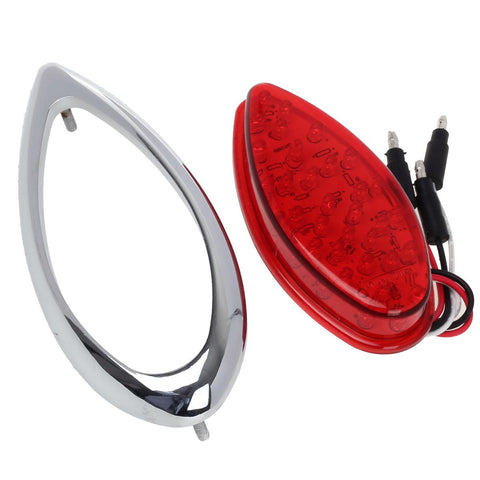 Image of Partsam 2Pcs Red 35 LED Chrome Tear Drop Tail Lights Truck Trailer Hot Rod Stop Turn Brake Tail Lights Sealed w/High Low Brightness, Red Teardrop Tail Lights