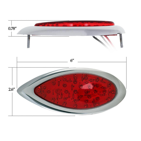 Image of Partsam 2Pcs Red 35 LED Chrome Tear Drop Tail Lights Truck Trailer Hot Rod Stop Turn Brake Tail Lights Sealed w/High Low Brightness, Red Teardrop Tail Lights