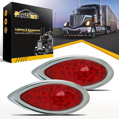 Image of Partsam 2Pcs Red 35 LED Chrome Tear Drop Tail Lights Truck Trailer Hot Rod Stop Turn Brake Tail Lights Sealed w/High Low Brightness, Red Teardrop Tail Lights