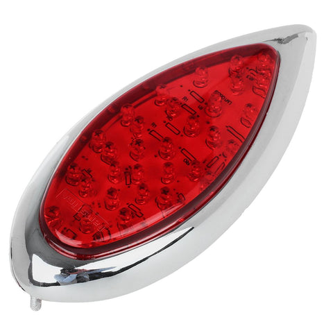 Image of Partsam 2Pcs Red 35 LED Chrome Tear Drop Tail Lights Truck Trailer Hot Rod Stop Turn Brake Tail Lights Sealed w/High Low Brightness, Red Teardrop Tail Lights