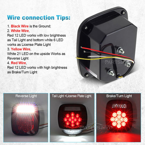 Image of Partsam 2x Red/White 39 LED Stop Turn Tail Stud Lights Replacement for Jeep CJ YJ JK Truck Trailer Boat RV, Hardwired