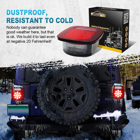 Image of Partsam 2x Red/White 39 LED Stop Turn Tail Stud Lights Replacement for Jeep CJ YJ JK Truck Trailer Boat RV, Hardwired