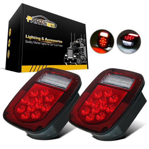 Image of Partsam 2x Red/White 39 LED Stop Turn Tail Stud Lights Replacement for Jeep CJ YJ JK Truck Trailer Boat RV, Hardwired