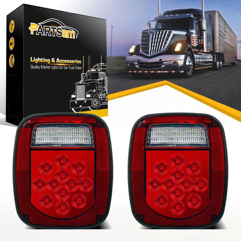Image of Partsam 2x Red/White 39 LED Stop Turn Tail Stud Lights Replacement for Jeep CJ YJ JK Truck Trailer Boat RV, Hardwired