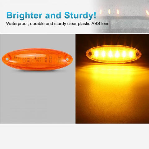 Image of Partsam 5pcs Waterproof Amber Lens Yellow 6 LED Top Cab Marker Roof Running Lights Lamps Replacement for Freightliner Cascadia Heavy Duty Truck