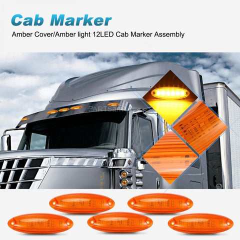 Image of Partsam 5pcs Waterproof Amber Lens Yellow 6 LED Top Cab Marker Roof Running Lights Lamps Replacement for Freightliner Cascadia Heavy Duty Truck