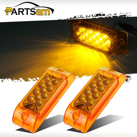 Image of Partsam PAIR 6inch Amber LED Reflective Rectangle Clearance Side Marker Light Trailer 13LED, 6x2 trailer lights, Faceted led marker lights