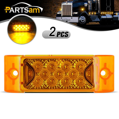 Image of Partsam PAIR 6inch Amber LED Reflective Rectangle Clearance Side Marker Light Trailer 13LED, 6x2 trailer lights, Faceted led marker lights
