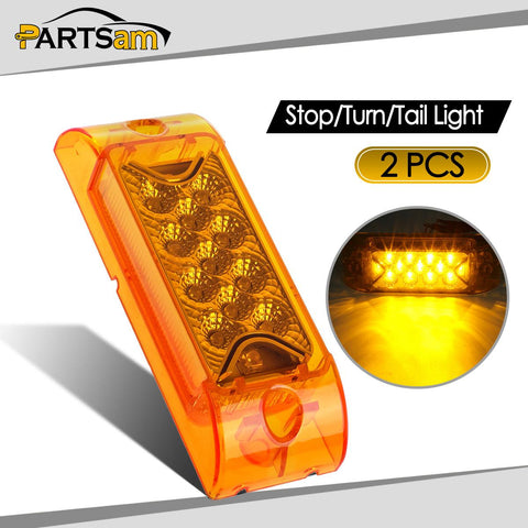 Image of Partsam PAIR 6inch Amber LED Reflective Rectangle Clearance Side Marker Light Trailer 13LED, 6x2 trailer lights, Faceted led marker lights
