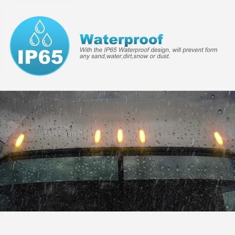 Image of Partsam 5pcs Clear Lens Cab Clearance Roof Running Top Marker Lights Amber Yellow 6LED Amber Lights Assembly Waterproof Compatible with Freightliner Cascadia Heavy Duty Trucks