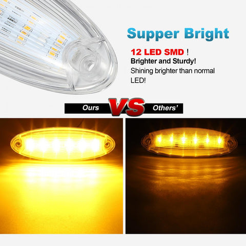 Image of Partsam 5pcs Clear Lens Cab Clearance Roof Running Top Marker Lights Amber Yellow 6LED Amber Lights Assembly Waterproof Compatible with Freightliner Cascadia Heavy Duty Trucks