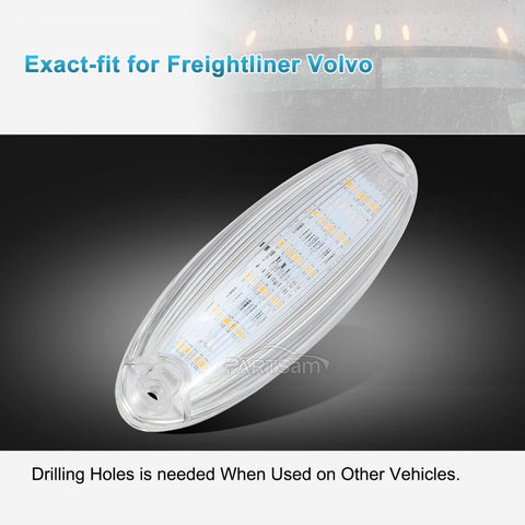 Image of Partsam 5pcs Clear Lens Cab Clearance Roof Running Top Marker Lights Amber Yellow 6LED Amber Lights Assembly Waterproof Compatible with Freightliner Cascadia Heavy Duty Trucks