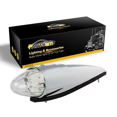Image of Partsam 5pc Super Bright Amber Yellow 17 LED Clear Lens Torpedo Chrome Cab Marker Top Roof Running Lights Assembly Compatible with Kenworth/Peterbilt/Freightliner/International/Mack Paccar Semi Truck