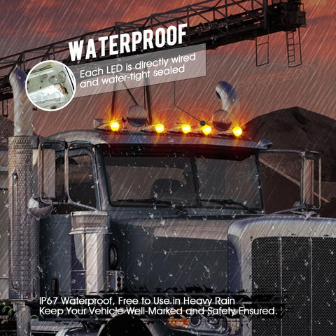 Image of Partsam 5pc Super Bright Amber Yellow 17 LED Clear Lens Torpedo Chrome Cab Marker Top Roof Running Lights Assembly Compatible with Kenworth/Peterbilt/Freightliner/International/Mack Paccar Semi Truck