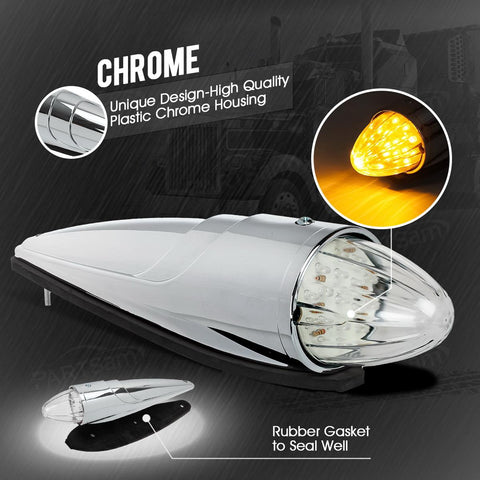 Image of Partsam 5pc Super Bright Amber Yellow 17 LED Clear Lens Torpedo Chrome Cab Marker Top Roof Running Lights Assembly Compatible with Kenworth/Peterbilt/Freightliner/International/Mack Paccar Semi Truck