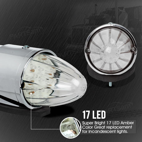 Image of Partsam 5pc Super Bright Amber Yellow 17 LED Clear Lens Torpedo Chrome Cab Marker Top Roof Running Lights Assembly Compatible with Kenworth/Peterbilt/Freightliner/International/Mack Paccar Semi Truck