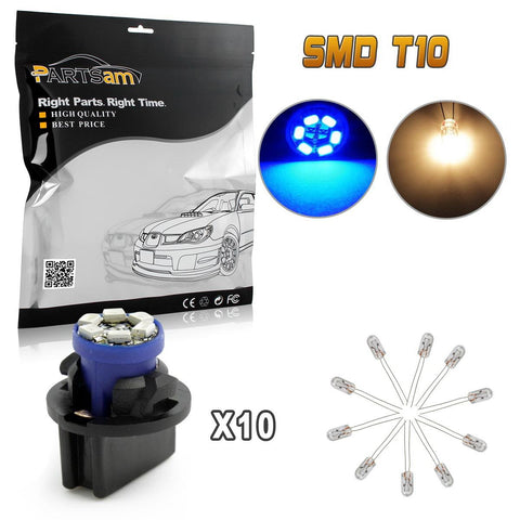 Image of Partsam T10 194 168 Dash Instrument Blue LED Light Bulbs Bright Panel Gauge Cluster Dashboard LED Light Bulbs 10Pcs/Set with Twist Lock Sockets