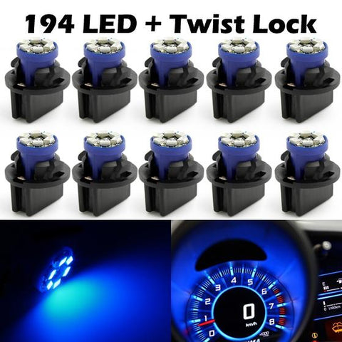 Image of Partsam T10 194 168 Dash Instrument Blue LED Light Bulbs Bright Panel Gauge Cluster Dashboard LED Light Bulbs 10Pcs/Set with Twist Lock Sockets