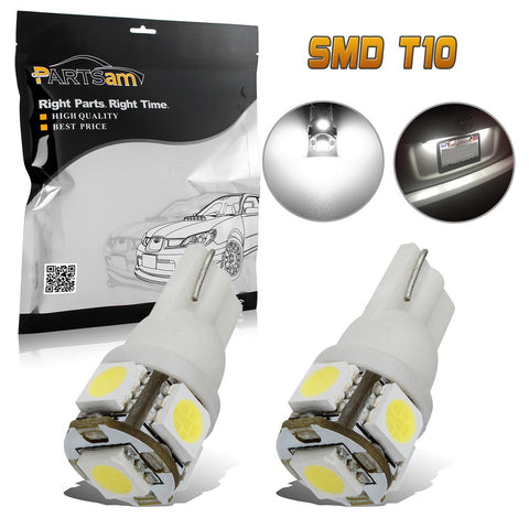 Image of Partsam 2PCS White T10 168 194 2825 5-5050-SMD License Plate LED Lights Lamp Bulbs