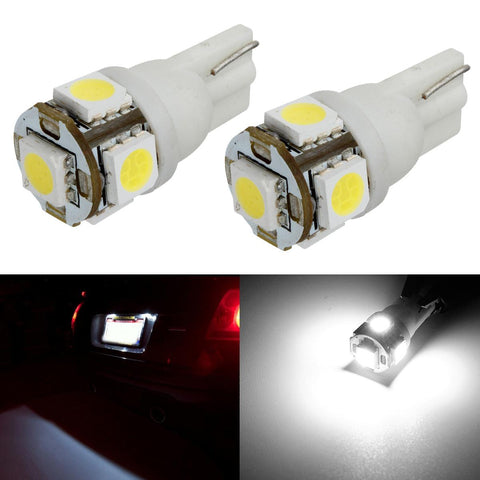 Image of Partsam 2PCS White T10 168 194 2825 5-5050-SMD License Plate LED Lights Lamp Bulbs