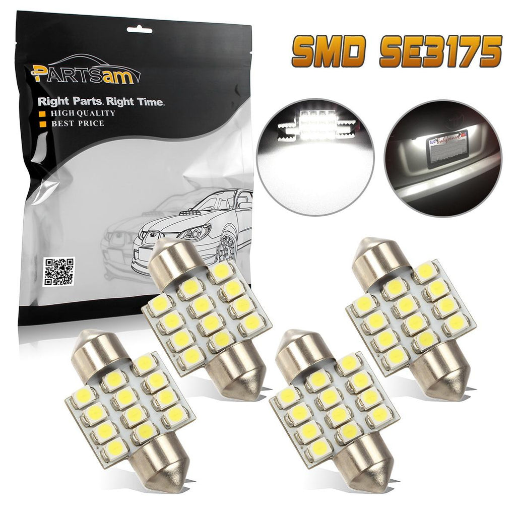 Partsam 31mm 4Pcs White LED Light Bulbs Error Free Canbus DE3021 3175 for Interior Lights Map Dome Door Courtesy Light Bulbs