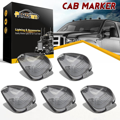 Image of Partsam 5PCS Cab Marker Smoke Covers Lens Clearance Top Roof Running Light Lens Compatible with Ford F-150 F-250 F-350 F-450 F-550 Super Duty Pickup Trucks 1999-2016(Covers Only)