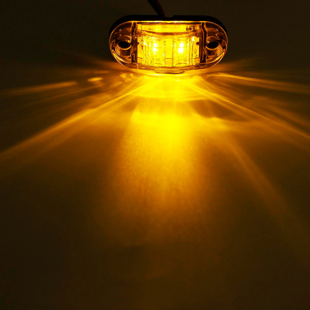 Partsam 2x Oval 2.5" Trailer Truck Amber Led Side Marker Lights Lamps 2 Diodes Surface Mount, Boat Marine LED Courtesy Lights, 2.5 Inch Trailer led clearance and side marker lights