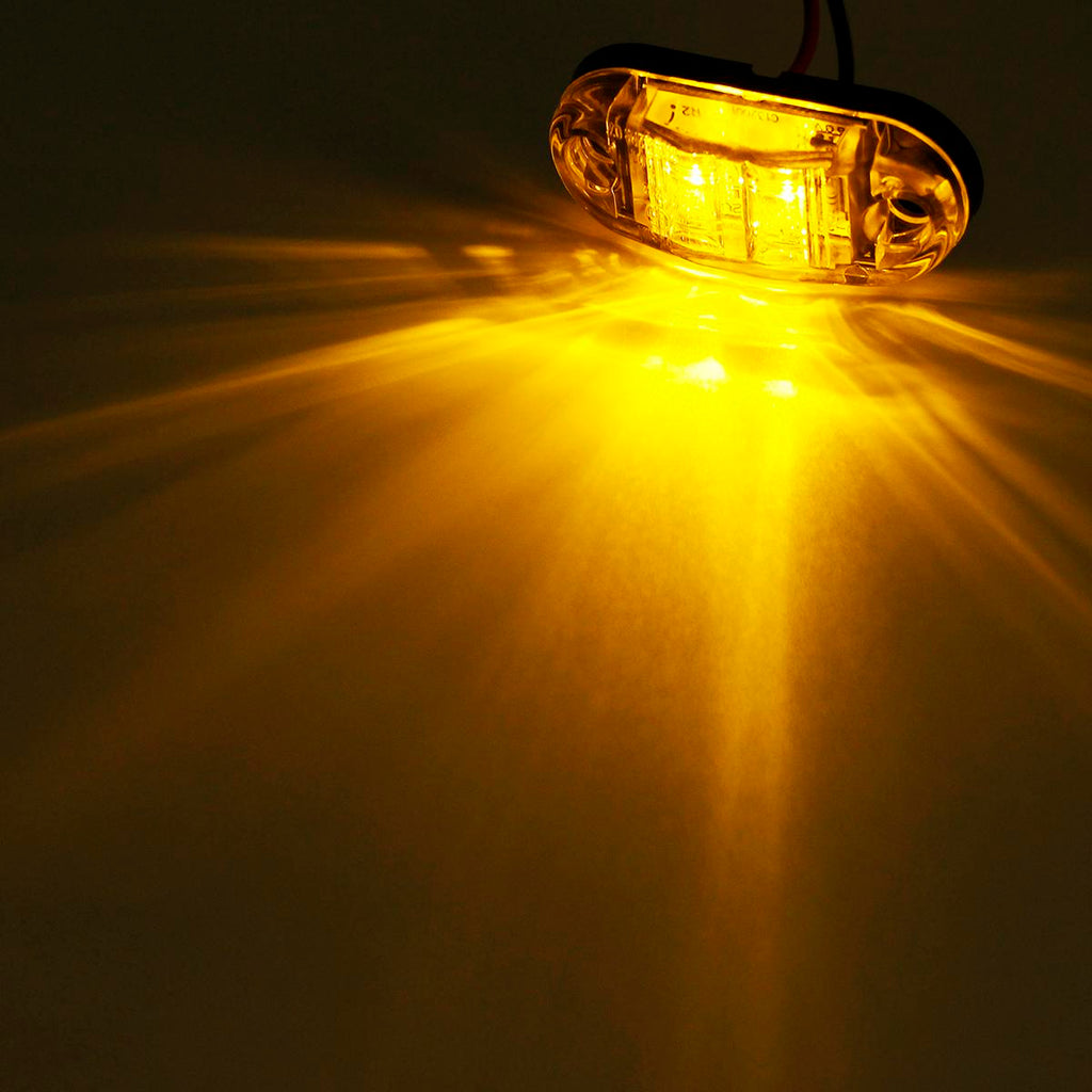Partsam 2x Oval 2.5" Trailer Truck Amber Led Side Marker Lights Lamps 2 Diodes Surface Mount, Boat Marine LED Courtesy Lights, 2.5 Inch Trailer led clearance and side marker lights