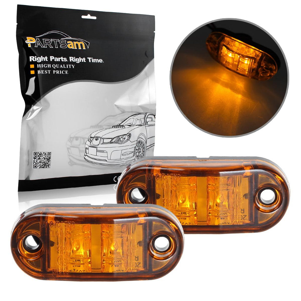 Partsam 2x Oval 2.5" Trailer Truck Amber Led Side Marker Lights Lamps 2 Diodes Surface Mount, Boat Marine LED Courtesy Lights, 2.5 Inch Trailer led clearance and side marker lights