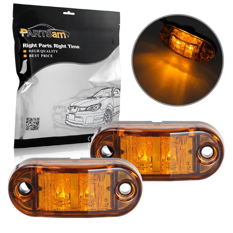 Image of Partsam 2x Oval 2.5" Trailer Truck Amber Led Side Marker Lights Lamps 2 Diodes Surface Mount, Boat Marine LED Courtesy Lights, 2.5 Inch Trailer led clearance and side marker lights