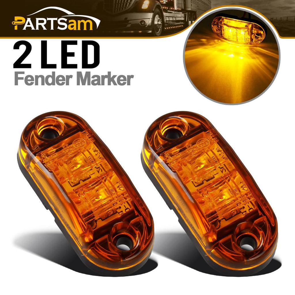Partsam 2x Oval 2.5" Trailer Truck Amber Led Side Marker Lights Lamps 2 Diodes Surface Mount, Boat Marine LED Courtesy Lights, 2.5 Inch Trailer led clearance and side marker lights