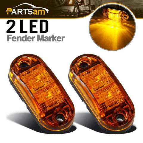 Image of Partsam 2x Oval 2.5" Trailer Truck Amber Led Side Marker Lights Lamps 2 Diodes Surface Mount, Boat Marine LED Courtesy Lights, 2.5 Inch Trailer led clearance and side marker lights