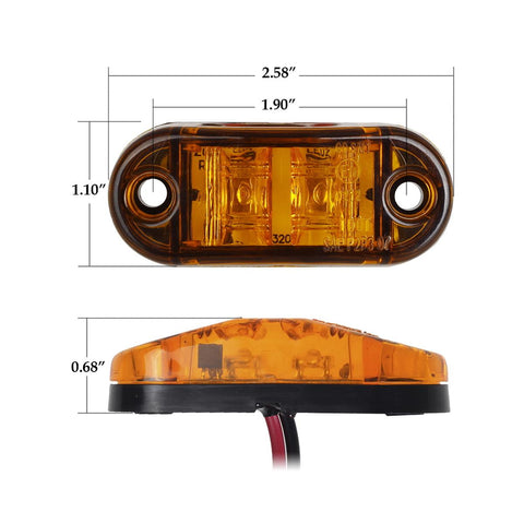 Image of Partsam 2x Oval 2.5" Trailer Truck Amber Led Side Marker Lights Lamps 2 Diodes Surface Mount, Boat Marine LED Courtesy Lights, 2.5 Inch Trailer led clearance and side marker lights