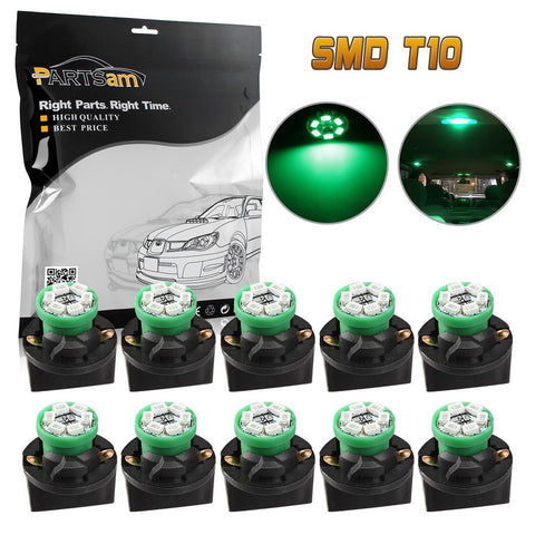 Image of Partsam T10 194 LED Light bulb 168 LED Bulbs Bright Instrument Panel Gauge Cluster Dashboard LED Light Bulbs Set 10 T10 LED Bulbs with 10 Twist Lock Socket -Green