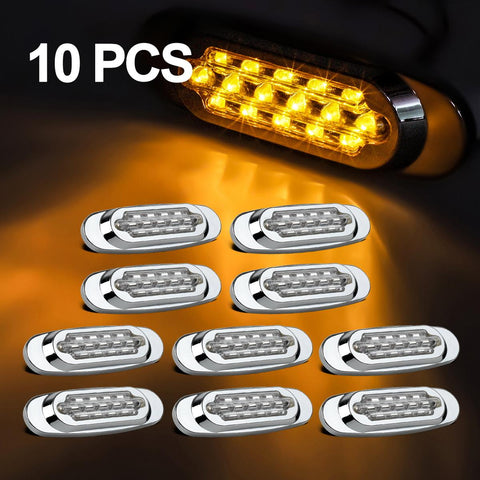 Image of Partsam 10Pcs 6.5 Inch Clear Lens Amber Led Oval Marker Light 16 Diodes Sealed Flush Mount Led Side Marker Lights Turn Signal Lights Cab Panel Lights Replacement for Kenworth/Peterbilt