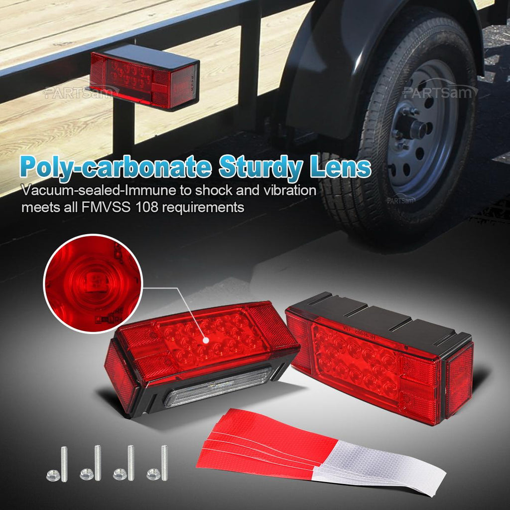 Partsam 12V LED Submersible Low Profile Rectangular Trailer Lights, Waterproof LED Combination Trailer Tail Light Kit Stop Brake License Plate Turn Running Lights Sealed for Boat Trailer Lights Truck