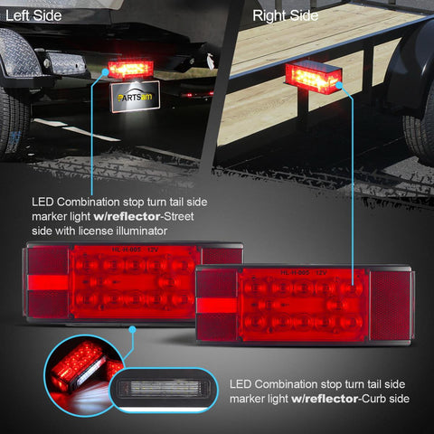 Image of Partsam 12V LED Submersible Low Profile Rectangular Trailer Lights, Waterproof LED Combination Trailer Tail Light Kit Stop Brake License Plate Turn Running Lights Sealed for Boat Trailer Lights Truck