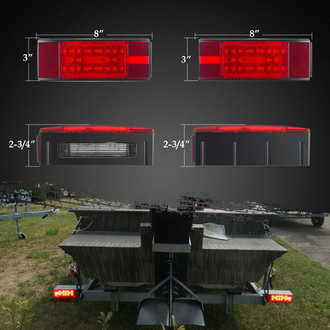 Image of Partsam 12V LED Submersible Low Profile Rectangular Trailer Lights, Waterproof LED Combination Trailer Tail Light Kit Stop Brake License Plate Turn Running Lights Sealed for Boat Trailer Lights Truck