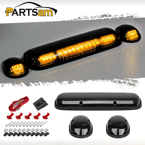 Image of Partsam 3PCS 30LED Cab Marker Roof Running Lights Assembly Compatible with Silverado/ Sierra 1500 1500HD 2500 2500HD 3500 2002-2007 Trucks Lights + Wiring Pack