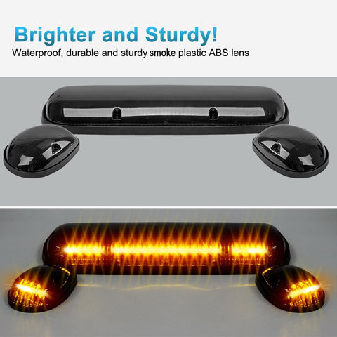 Image of Partsam 3PCS 30LED Cab Marker Roof Running Lights Assembly Compatible with Silverado/ Sierra 1500 1500HD 2500 2500HD 3500 2002-2007 Trucks Lights + Wiring Pack