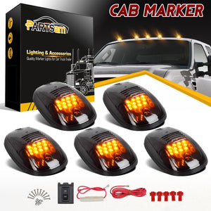 Partsam 5X Amber 24 LED Smoke Cab Roof Running Top Marker Lights 264146BK Assembly Wire Harness Replacement for 1500 2500 3500 4500 5500 2003-2018 Pickup Trucks