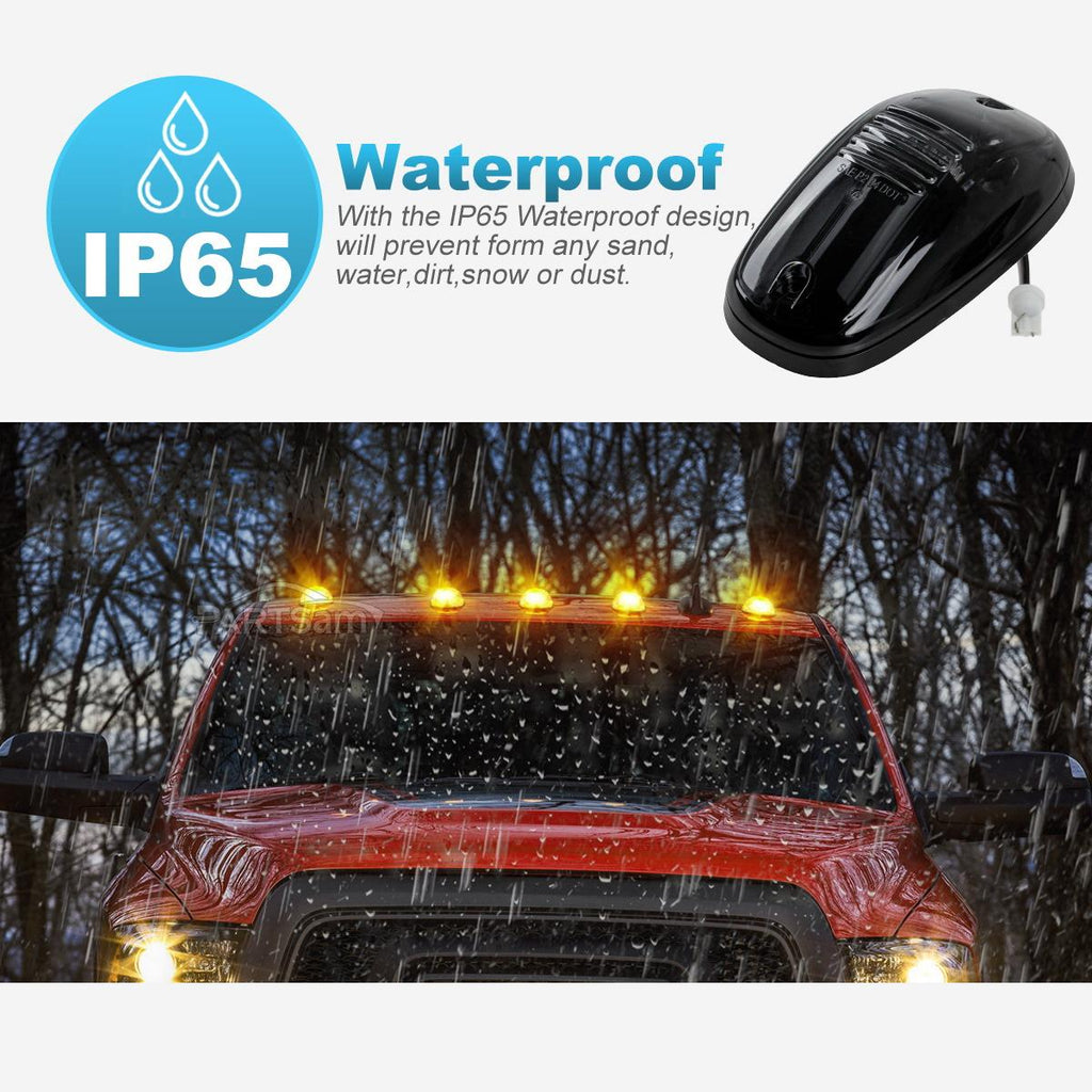 Partsam 5X Amber 24 LED Smoke Cab Roof Running Top Marker Lights 264146BK Assembly Wire Harness Replacement for 1500 2500 3500 4500 5500 2003-2018 Pickup Trucks