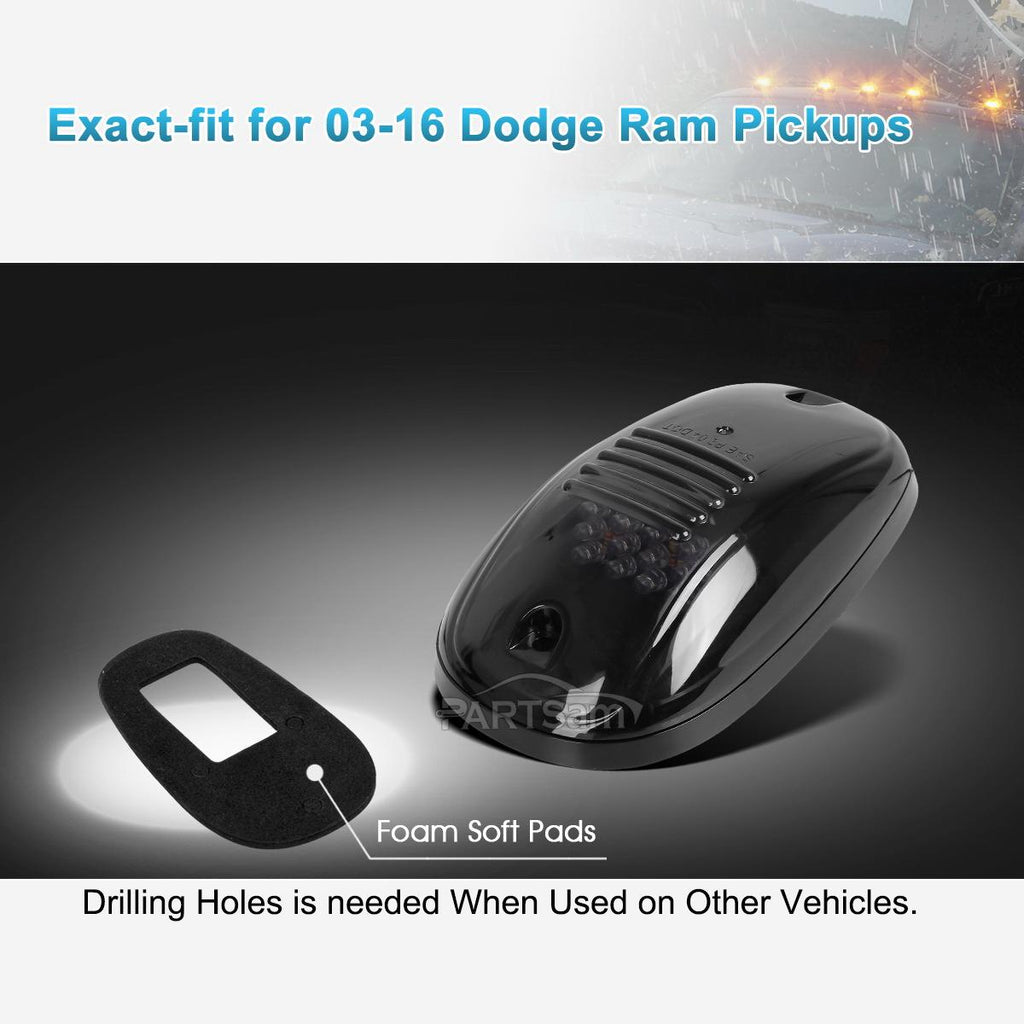 Partsam 5X Amber 24 LED Smoke Cab Roof Running Top Marker Lights 264146BK Assembly Wire Harness Replacement for 1500 2500 3500 4500 5500 2003-2018 Pickup Trucks
