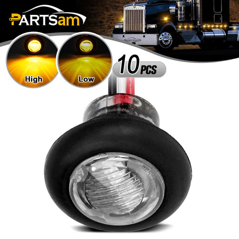 Image of Partsam 10x 3/4inch Clear Lens Amber Yellow Round Led Lights Trailer Marker High Low Brightness 3SMD, 3/4inch Led Trailer Clearance, side Marker Lights, turn signal and running lamp