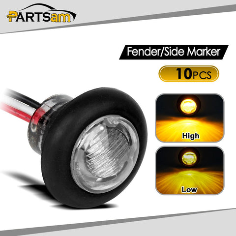 Image of Partsam 10x 3/4inch Clear Lens Amber Yellow Round Led Lights Trailer Marker High Low Brightness 3SMD, 3/4inch Led Trailer Clearance, side Marker Lights, turn signal and running lamp