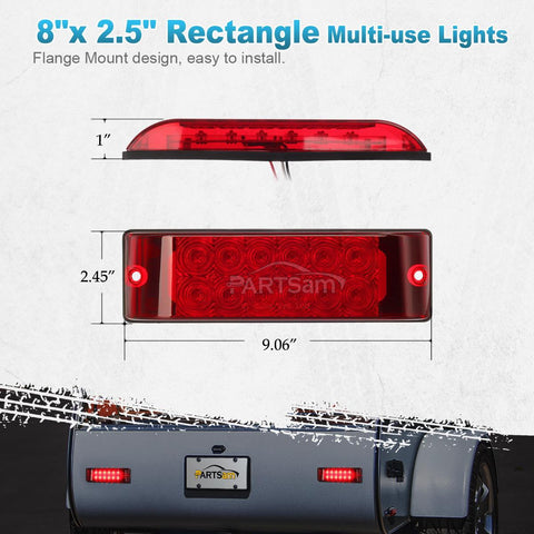 Image of Partsam 2PCS Red 12LED Truck Trailer Stop Turn Tail Brake Lights 8inchx2.5inch Surface Mount 2 Function