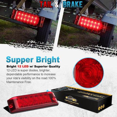 Image of Partsam 2PCS Red 12LED Truck Trailer Stop Turn Tail Brake Lights 8inchx2.5inch Surface Mount 2 Function