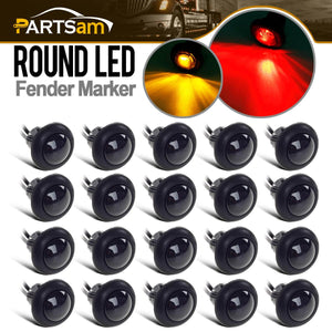 Partsam 20x Amber/Red Truck Trailer Boat 3/4" Round Led Light Round Marker Clearance + Grommet Smoke Lens