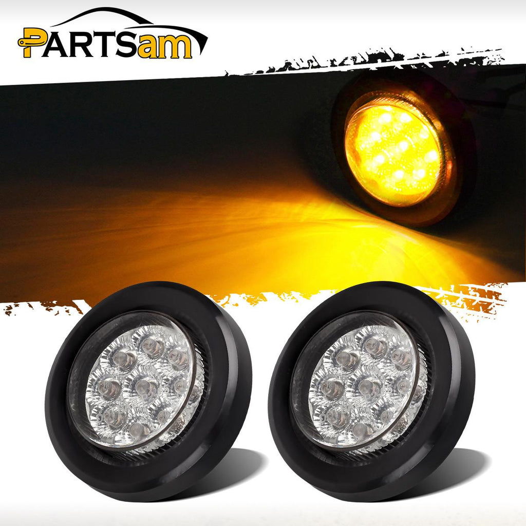 Partsam 2inch Led Light Marker Clearance Flush Mount Grommet 9LED Reflector Clear/Amber, 2 inch round led trailer lights, 2 round led marker lights, 2 inch round clearance lights, Round led lights amber